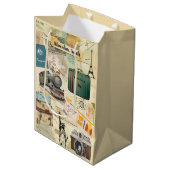 Vintage Travel Collage Medium Cadeauzakje (Voorkant Gekanteld)