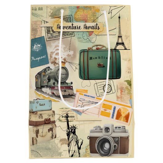 Vintage Travel Collage Medium Cadeauzakje (Achterkant)