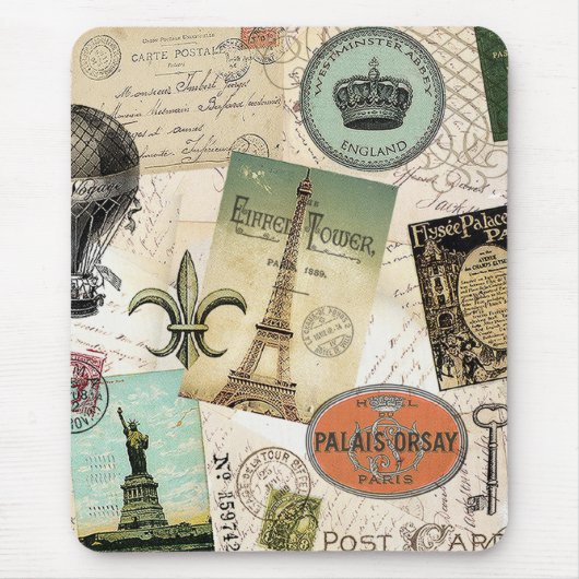 Vintage Travel collage mousepad Muismat (Voorkant)