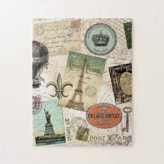Vintage Travel collage puzzel (Verticaal)