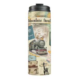 Vintage Travel Collage Thermosbeker