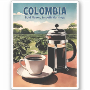 Vintage Travel Colombia Koffie Boerderij Retro Gra Sticker