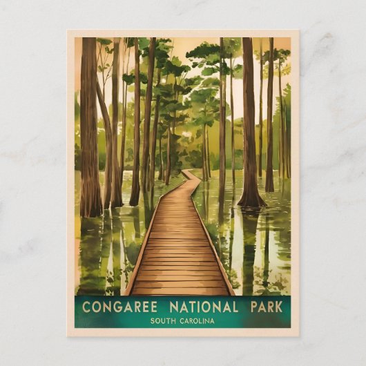 Vintage Travel Congaree National Park Retro Schild Briefkaart (Voorkant)