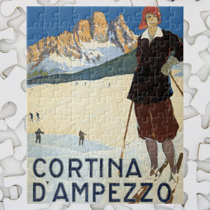 Vintage Travel Cortina d'Ampezzo, Italië Ski Alps Legpuzzel