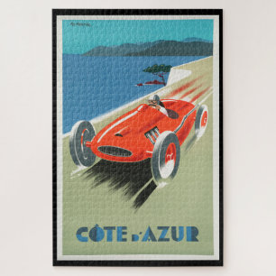 Vintage Travel Cote d'Azur France Red Race Car Legpuzzel