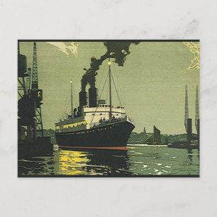Vintage Travel, cruiseschip in een haven Briefkaart