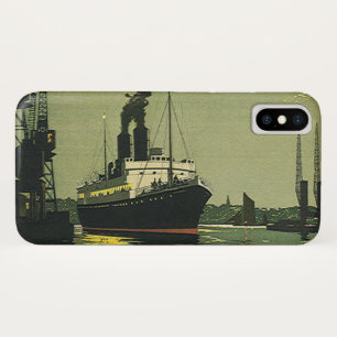Vintage Travel, cruiseschip in een haven iPhone X Hoesje