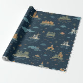 Vintage Travel Design Wrapping Paper Cadeaupapier (Uitgerold)