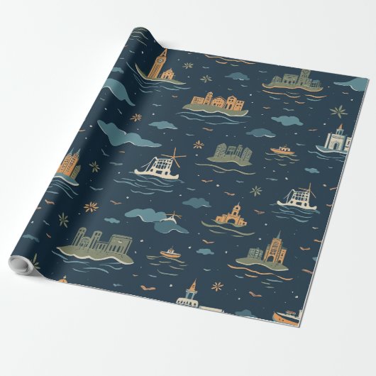 Vintage Travel Design Wrapping Paper Cadeaupapier (Uitgerold)