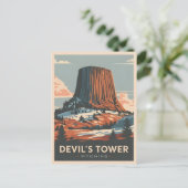Vintage Travel Devil's Tower Wyoming Retro Schilde Briefkaart (Staand voorkant)