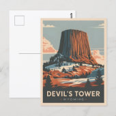 Vintage Travel Devil's Tower Wyoming Retro Schilde Briefkaart (Voorkant / Achterkant)