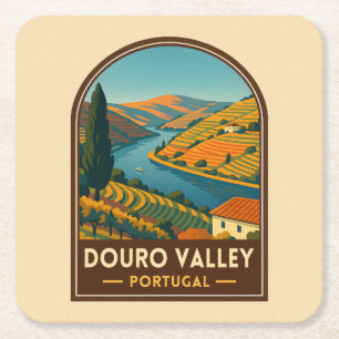 Vintage Travel Douro Valley Portugal Retro Schilde Kartonnen Onderzetters
