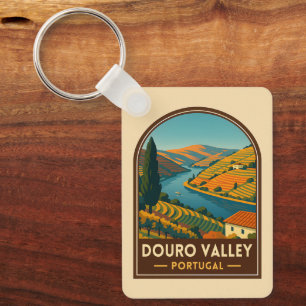 Vintage Travel Douro Valley Portugal Retro Schilde Sleutelhanger