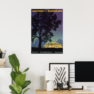 Vintage Travel, Duitsland, Gele bus bij nacht Poster