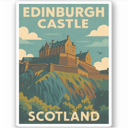 Vintage Travel Edinburgh Castle Schotland Retro Sticker (Voorkant)