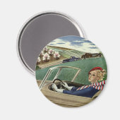 Vintage Travel, Elegant Voman in Convertible Car Magneet (Voorkant / Achterkant)
