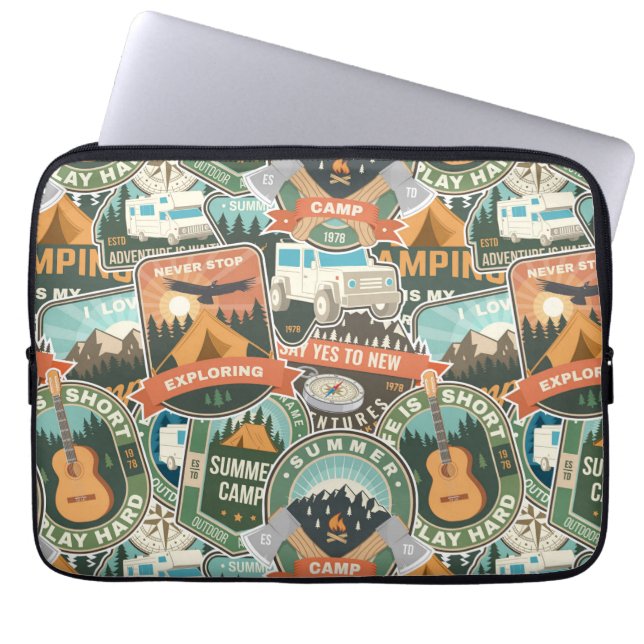 Vintage Travel Explorer Patroon Laptop Sleeve (Voorkant)