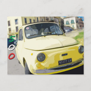 Vintage Travel Fiat 500 Cinquecento, Italië, Geel Briefkaart