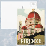 Vintage Travel Florence Firenze Italië Kerk Duomo Briefkaart<br><div class="desc">afbeelding van de Europese reisposter of bagage uit Florence,  Italië,  met de Cattedrale di Santa Maria del Fiore,  de Cathedraal van Florence of Duomo. Klassieke Italiaanse religieuze architectuur.</div>