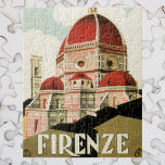 Vintage Travel Florence Firenze Italië Kerk Duomo Legpuzzel<br><div class="desc">afbeelding van de Europese reisposter of bagage uit Florence,  Italië,  met de Cattedrale di Santa Maria del Fiore,  de Cathedraal van Florence of Duomo. Klassieke Italiaanse religieuze architectuur.</div>