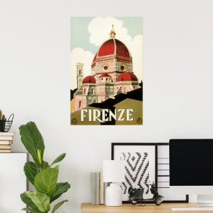 Vintage Travel Florence Firenze Italië Kerk Duomo Poster