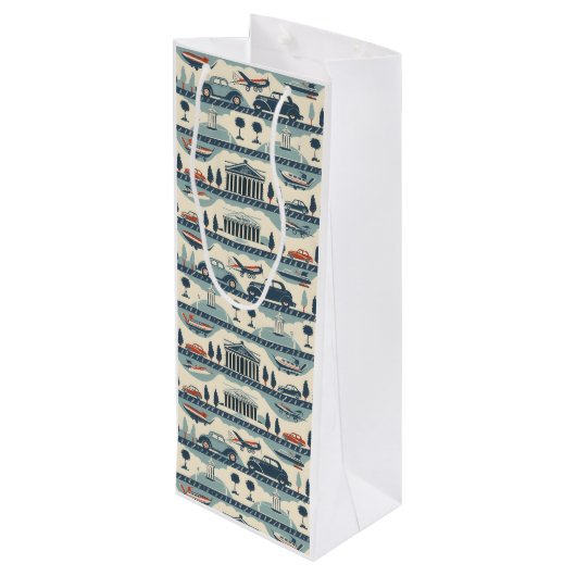 Vintage Travel Gift Bag Wijn Cadeautas (Achterkant Gekanteld)