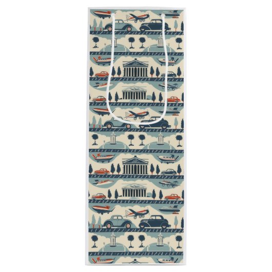 Vintage Travel Gift Bag Wijn Cadeautas (Voorkant)