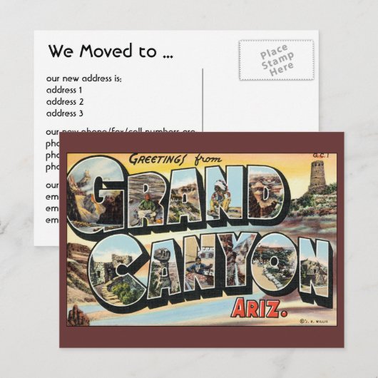 Vintage Travel, Grand Canyon, Adreswijziging Aankondigingskaart (Voorkant / Achterkant)