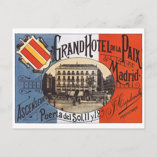 Vintage Travel, Grand Hotel Paix, Madrid, Spanje Briefkaart (Voorkant)