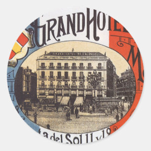 Vintage Travel, Grand Hotel Paix, Madrid, Spanje Ronde Sticker