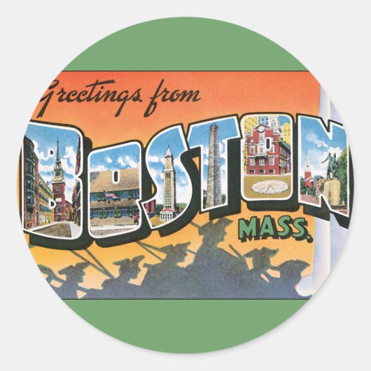 Vintage Travel Greetings uit Boston Massachusetts Ronde Sticker (Voorkant)