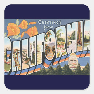 Vintage Travel, Greetings uit California Poppies Vierkante Sticker
