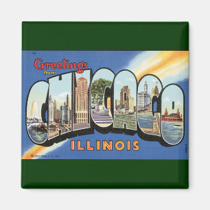 Vintage Travel, Greetings uit Chicago Illinois Magneet