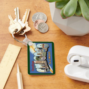 Vintage Travel, Greetings uit Chicago Illinois Sleutelhanger