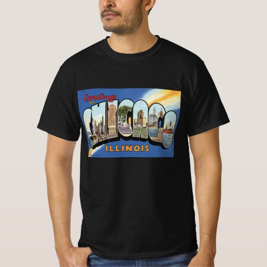 Vintage Travel, Greetings uit Chicago Illinois T-shirt (Voorkant)