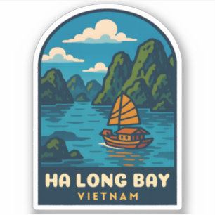 Vintage Travel Ha Long Bay Vietnam Retro Schildera Sticker
