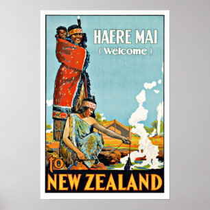 Vintage Travel Haere Mai naar Nieuw-Zeeland Poster
