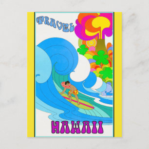 Vintage Travel Hawaii Retro Ocean Surfing Briefkaart