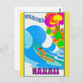 Vintage Travel Hawaii Retro Ocean Surfing Briefkaart (Voorkant / Achterkant)