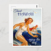 Vintage Travel Hawaii Surfing Briefkaart (Voorkant / Achterkant)