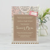 Vintage Travel Invitation Kaart voor Prom Night (Staand voorkant)