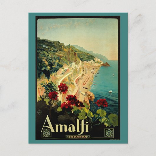 Vintage Travel, Italiaanse kuststrand Amalfi Briefkaart (Voorkant)