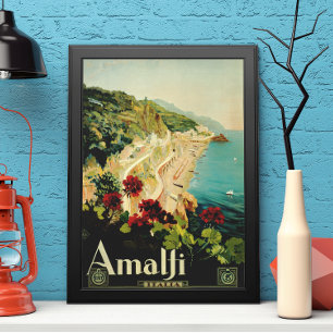 Vintage Travel, Italiaanse kuststrand Amalfi Poster
