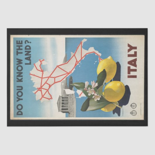 Vintage Travel Italy Map met Lemons Tissuepapier (Voorkant)