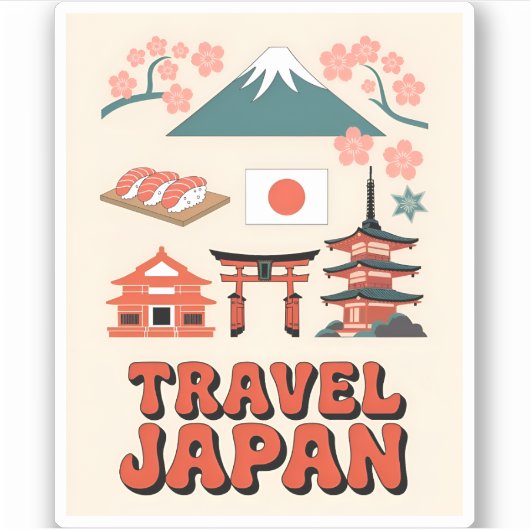 Vintage Travel Japan Iconische nationale symbolen  Sticker (Voorkant)