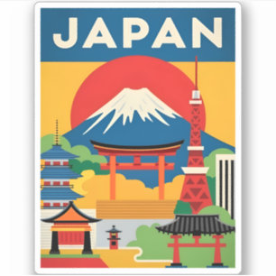 Vintage Travel Japan Mount Fuji Sunset Retro Sticker