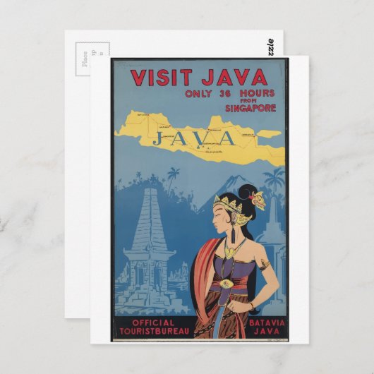 Vintage Travel Java Indonesia Briefkaart (Voorkant / Achterkant)