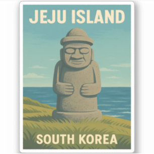 Vintage Travel Jeju Island Statue Korea Retro Sticker