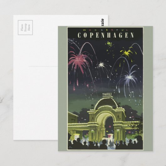 Vintage Travel Kopenhagen Duitsland Briefkaart (Voorkant / Achterkant)