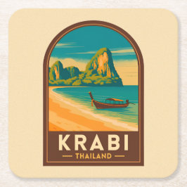 Vintage Travel Krabi Thailand Railay Beach Retro Kartonnen Onderzetters